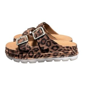 J Slides Womens Baja Platform Chunky Sandals Size 9 Slip On Leopard Print Preppy